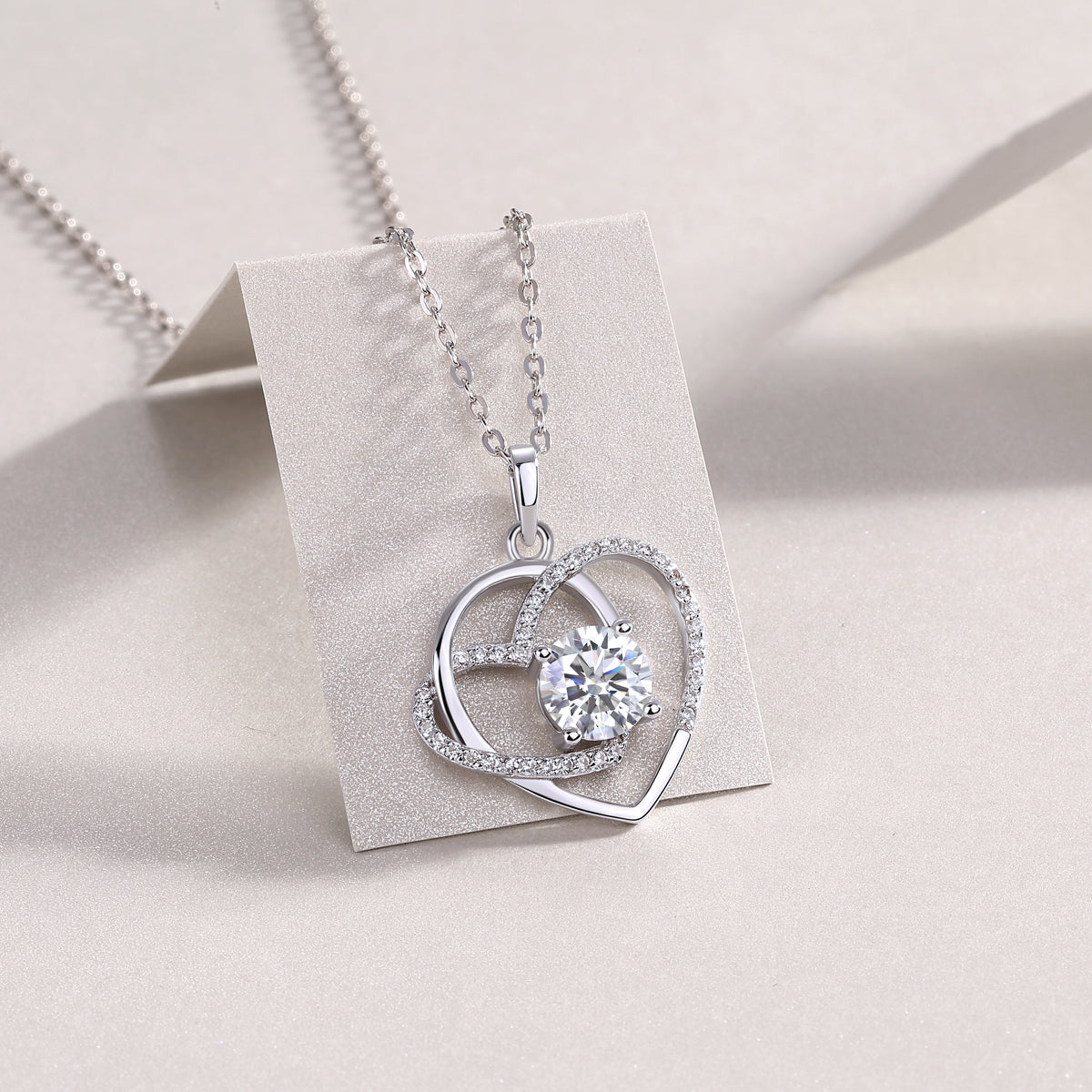 1Heart To Heart Interlocking Luxury Fashion Diamond Pendant Necklace Set With Mosan Diamond Silver Ornaments Prohibit TikTok sales
