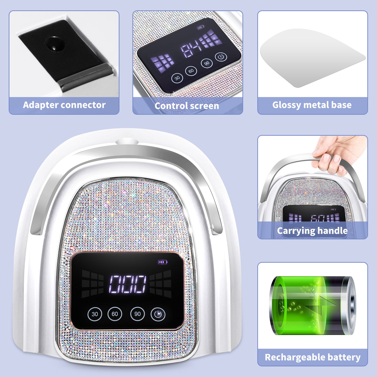 Rechargeable UV LED Nail Lamp, Cordless Nail Lamp For Gel Polish, UV Nail Lamp With 4 Timer Setting And Handle, Professional Nail UV Light For Gel Nails With 30 Beads For Salon And Home