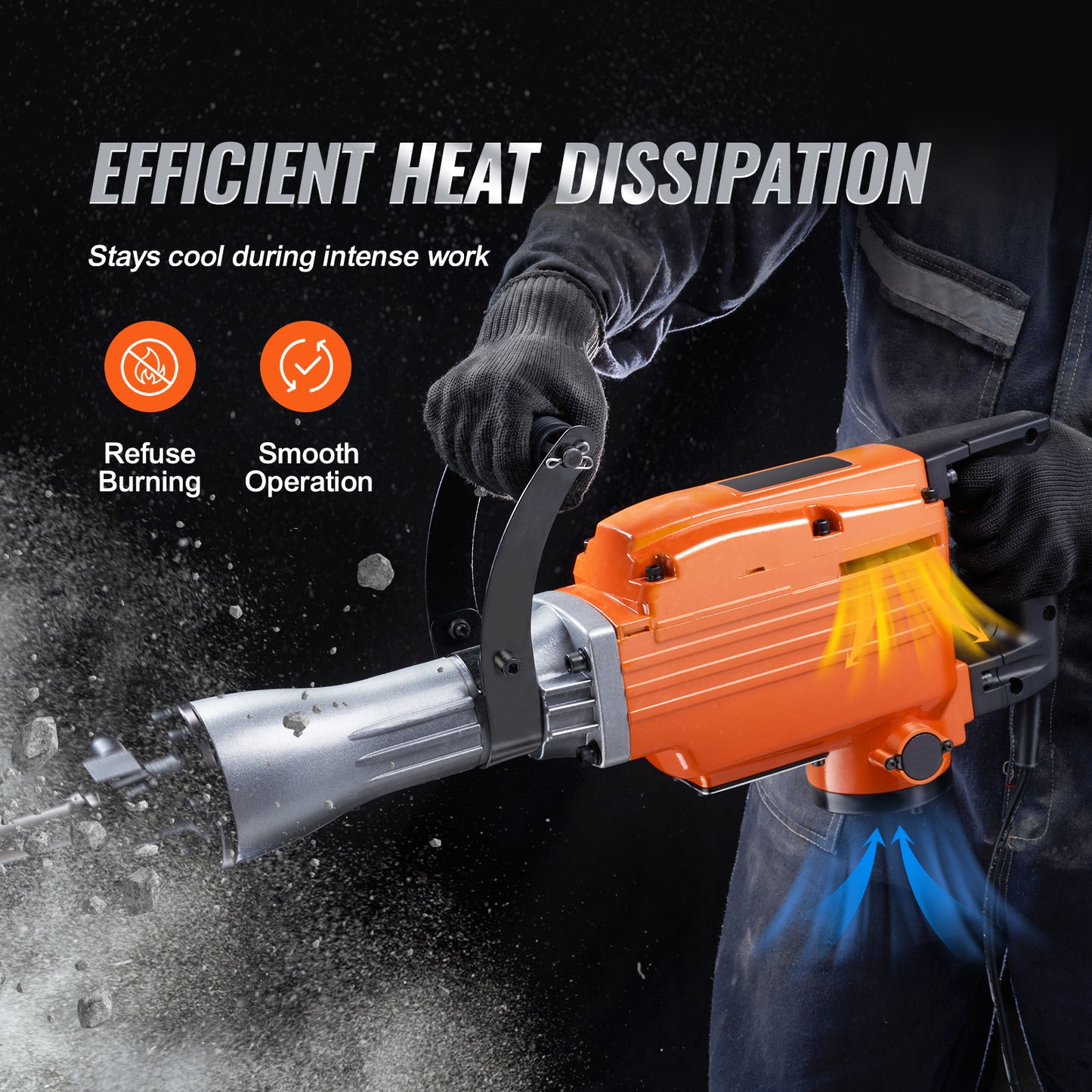 Demolition Jack Hammer, 2200W 1400 BPM Jack Hammer Concrete Breaker, Heavy Duty Electric Jack Hammer 6pcs Chisels Bit With Gloves, Swiveling Front Handle For Trenching And Breaking Holes
