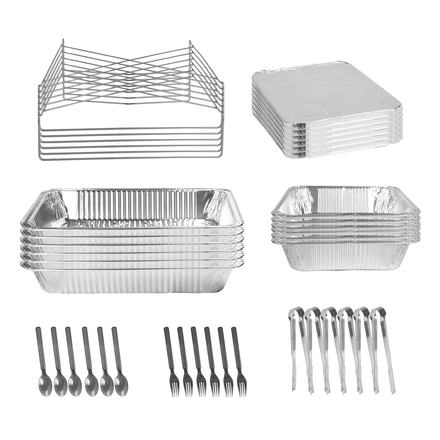 42Pcs Serve 6 Guests Disposable Chafing Dish Buffet Set Chafing Servers With Covers Spoons Forks Tongs Full-Size Pans Food Warmers For Parties Events Catering Supplies With Utensils And Lids