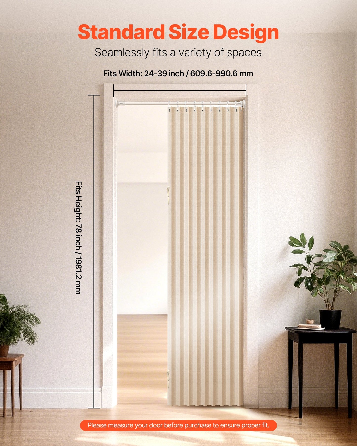 Accordion Door, 47 X 78 Inch, Blackout Fabric Folding Magnetic Door Curtain, With Hanging Hooks, Interior Room Divider For Doorways, Closets, Bedrooms, Bathrooms, Living Rooms, Beige, 1 Panel