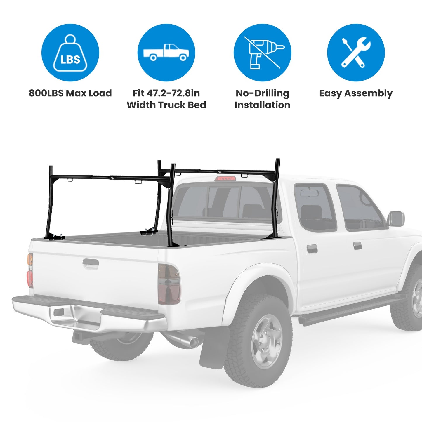 1Pair Extendable Truck Ladder Rack Non-Drilling Pick-up Truck Bed Utility Rack Adjustable Steel Truck Rack With 800LBS Capacity For 47.2-72.8in Wide Truck Bed For Kayak Surfboard