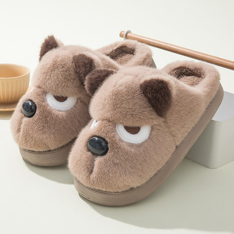 Warm And Cute Puppy Platform Non Slip Cotton Slippers