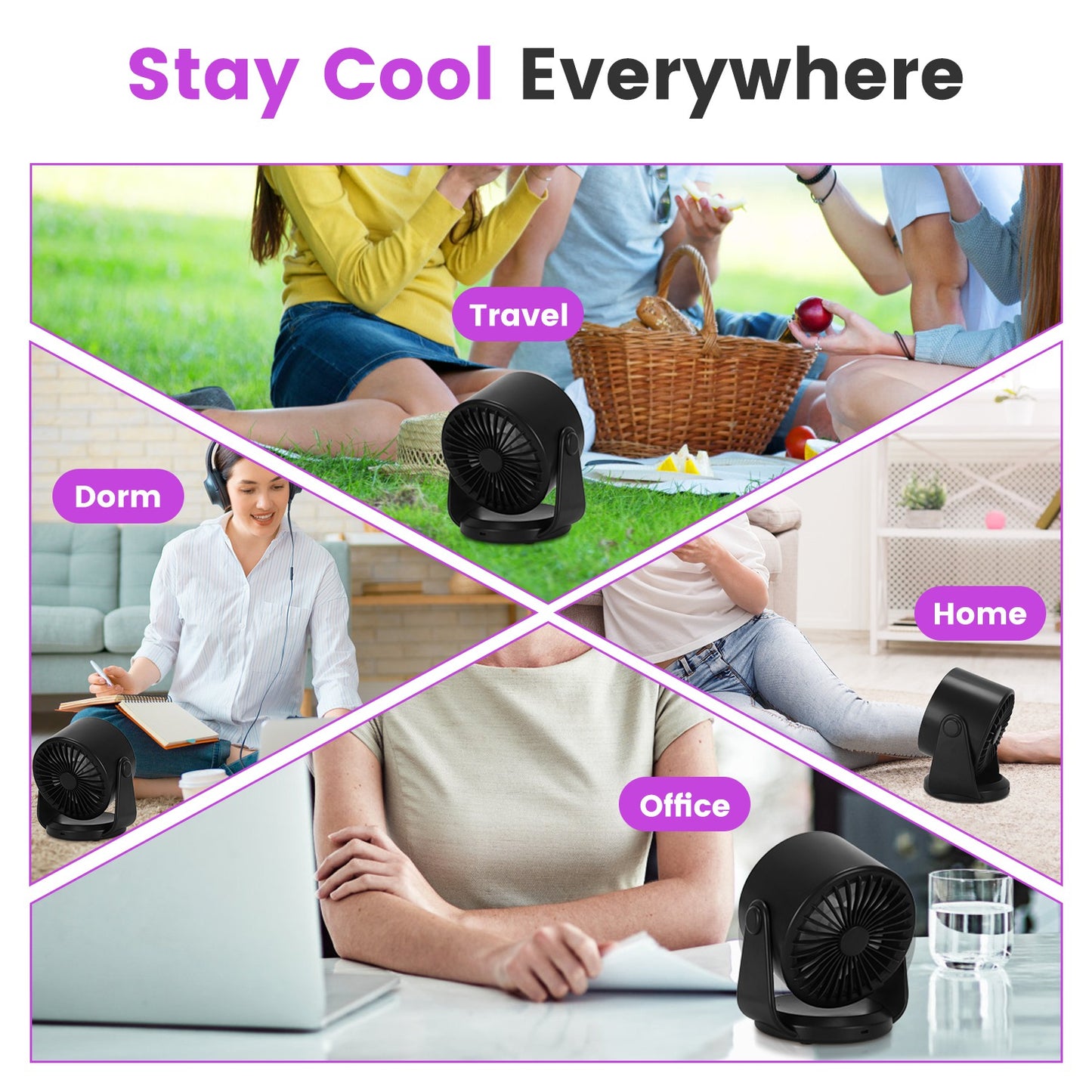 1Pc Desk Fan Battery Operated Wall Mounted Fan Rechargeable Mini Desk Fan With Tilting Angle For Home Office Travel