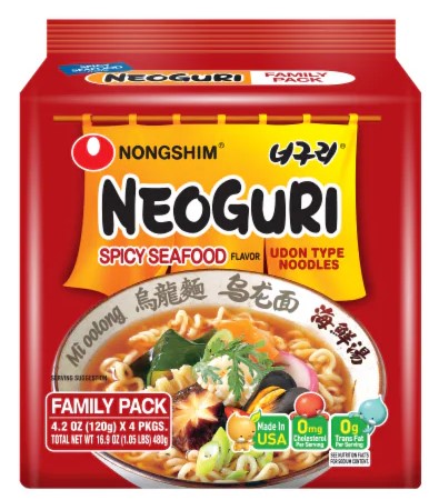 Nongshim - Neoguri - Spicy Seafood Flavor - Udon Type Noodles - Family Pack - 4 Count