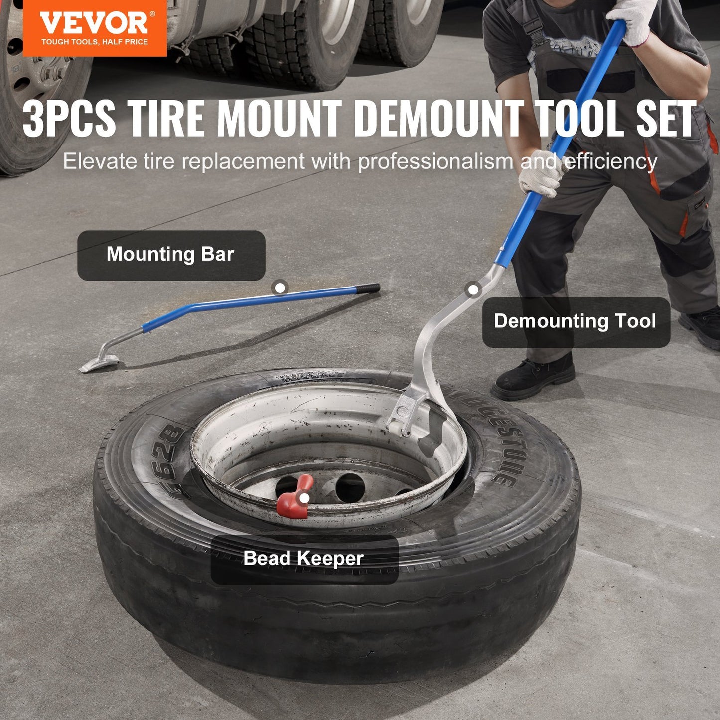 VEVOR Truck Tire Changer Mount Demount 22.5-24.5 In Radial Bias Ply Tubeless Tire