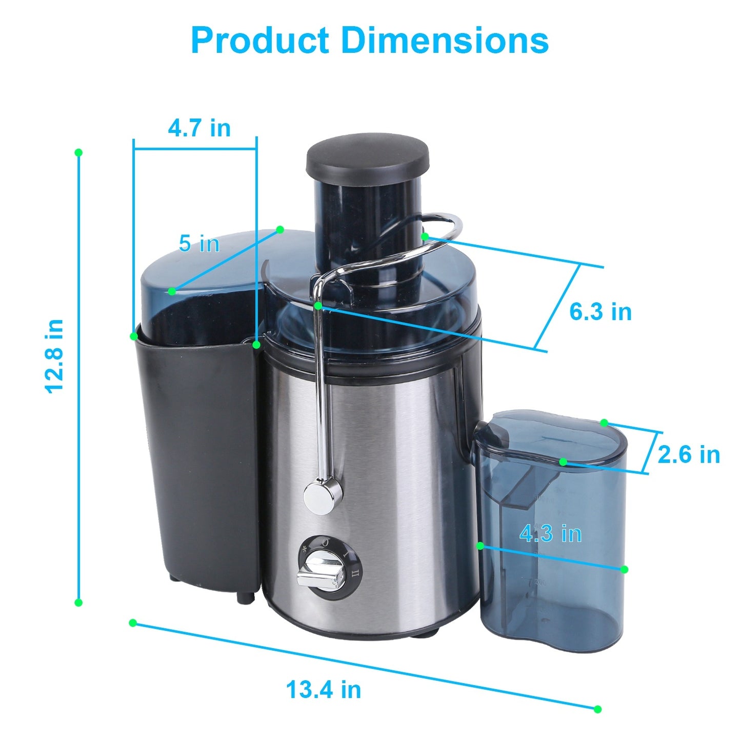 1Pc Centrifugal Juicer Juice Extractor With 2 Speeds 2.6in Wide Feed Chute 17Oz Juicer Cup 54Oz Pulp Collector Electric Juicer For Fruits Vegetables Multifunctional