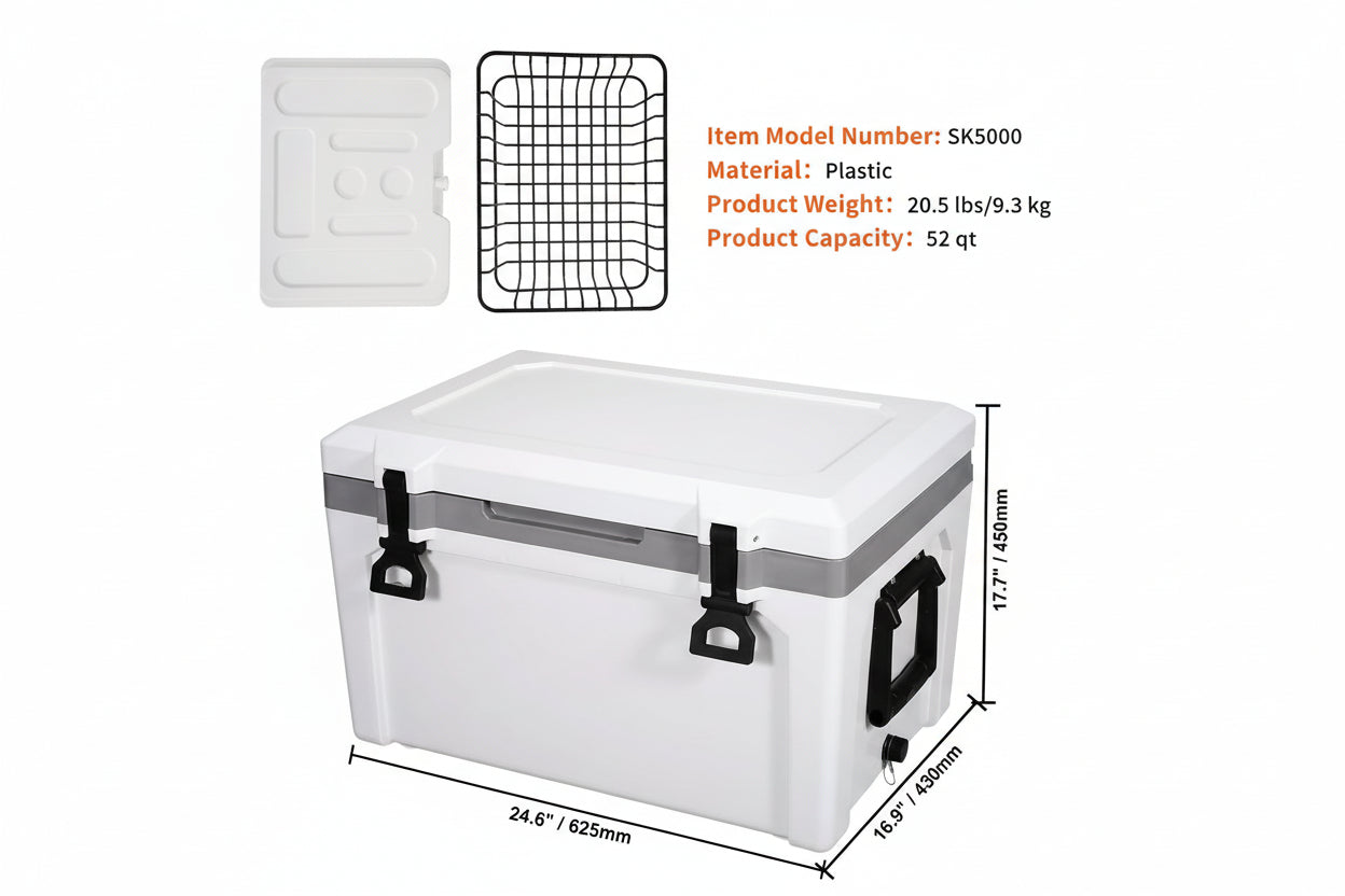 Insulated Portable Cooler, 52 Qt, Holds 50 Cans, Ice Retention Hard Cooler With Heavy Duty Handle, Ice Chest Lunch Box For Camping, Beach, Picnic, Travel, Outdoor, Keeps Cool For Up To 6 Days