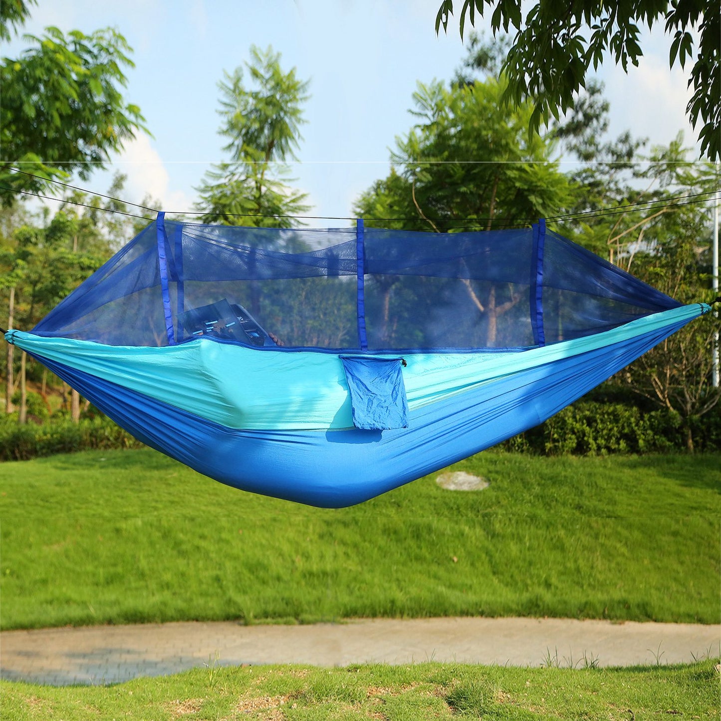 1Pc 600lbs Load 2 Persons Hammock With Mosquito Net Outdoor Hiking Camping Hommock Portable Nylon Swing Hanging Bed With Strap Hook Carry Bag