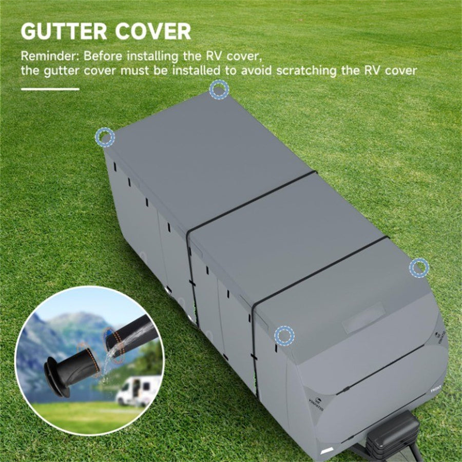 RV Cover, Upgraded 7 Layers Top Travel Trailer Cover, Waterproof Camper Cover For Toy Hauler With Tongue Jack Cover, Gutter Covers
