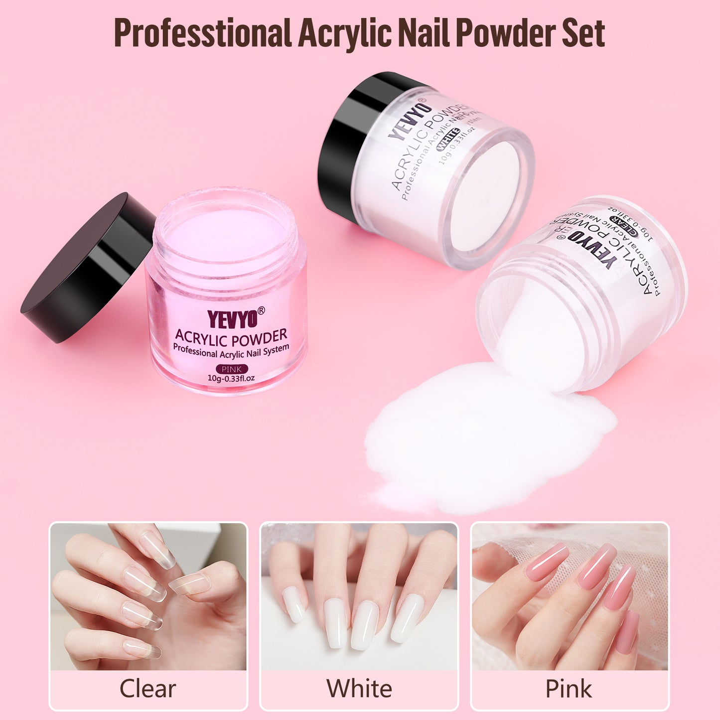 Professional Acrylic Nail Kit, With Pink Nail UV LED Lamps, Acrylic Powders,  Base Top Coat, Nail Tips, Rhinestones, Nail Decorations And Nail Art Tools