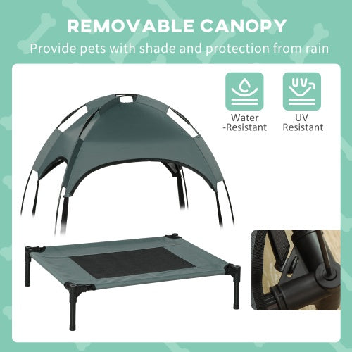 PawHut Elevated Portable Dog Cot Pet Bed With UV Protection Canopy Shade,  Gray