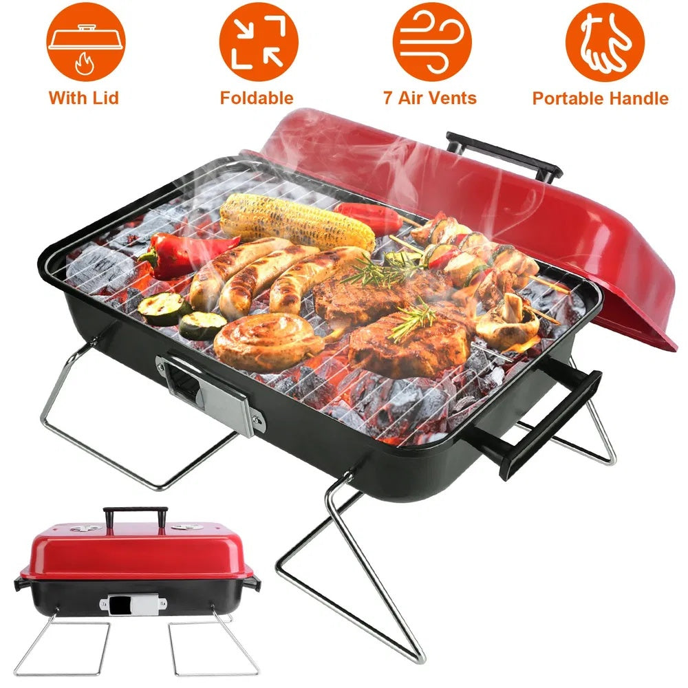 Portable Barbecue Smoker Charcoal Grill Outdoor Tabletop Grill Small Folding With Lid For Backyard Camping Picnics Beach