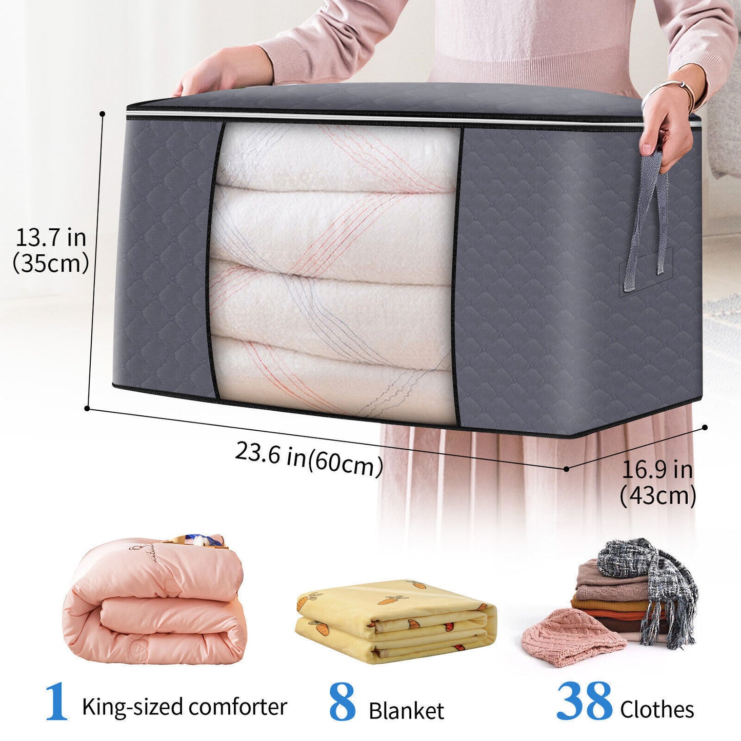 4Pcs Clothes Storage Bags Zipped Organizer Underbed Wardrobe Cube Closet Duvet Boxes Bags