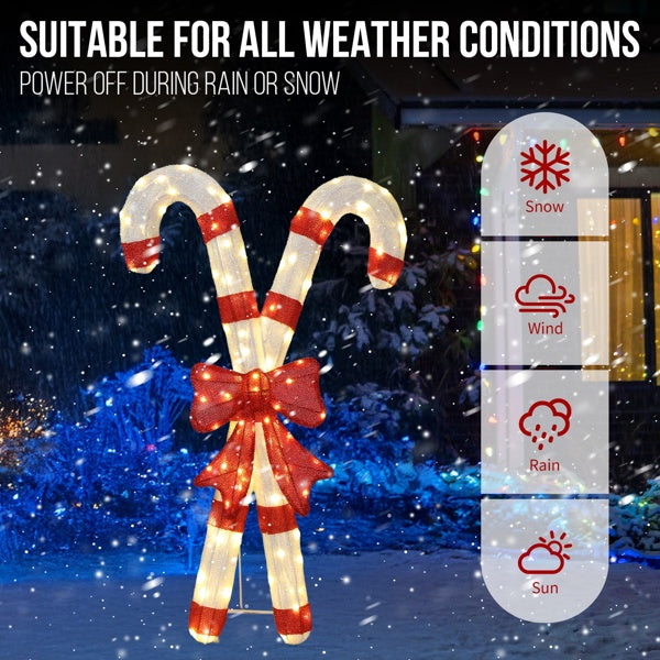 Lighted Candy Cane And Red Bowknot Christmas Decorations, Pre-lit 2D Holiday Decor With 100 Warm White LED Lights For Xmas Outdoor Indoor Decor Lighted Holiday Displays