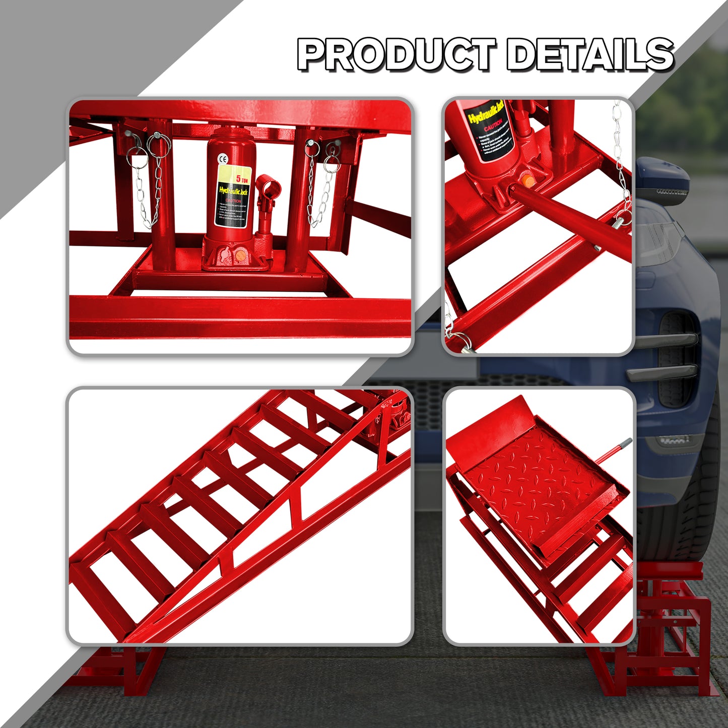 2 Pack Hydraulic Car Ramps 5T 11000lbs Low Profile Car Lift Service Ramps Truck Trailer Garage,Height Hydraulic Vehicle Ramps