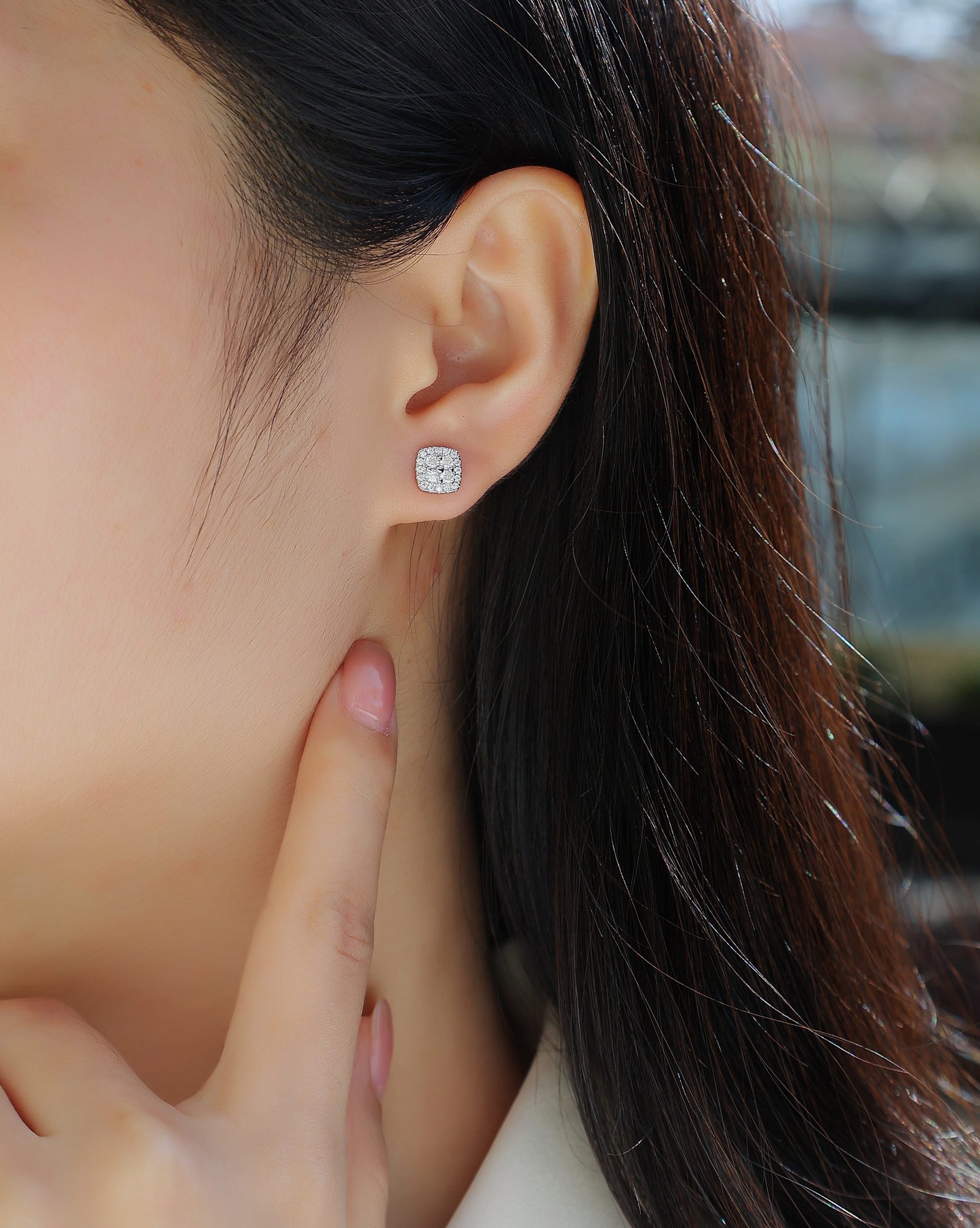 Fog Sea - Fashionable And Luxurious Diamond Jewelry Set With Moissanite S925 Sterling Silver And Platinum-plated Stud Earrings