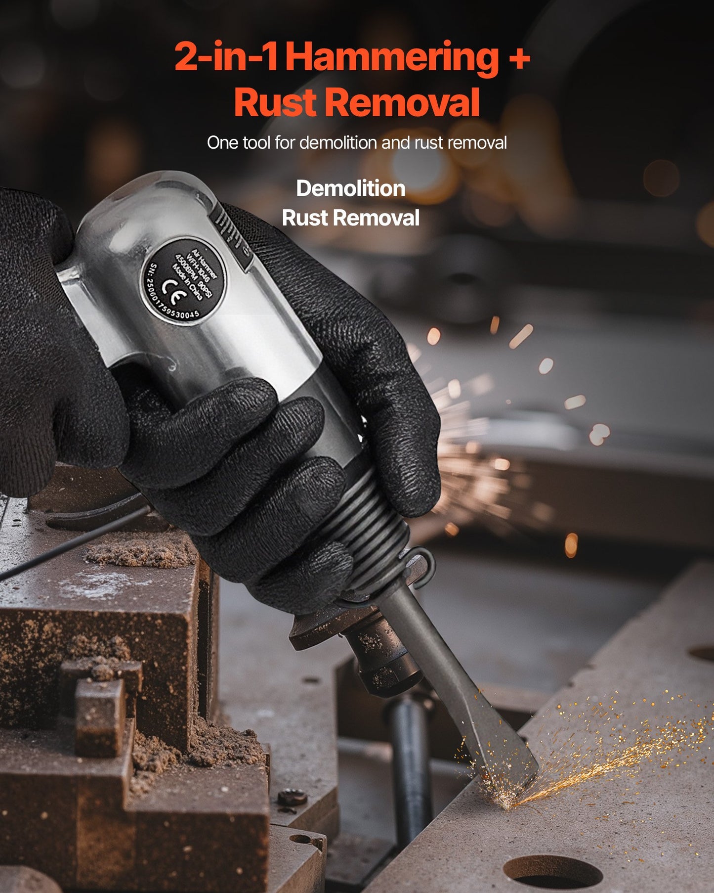 Air Hammer, 4500BPM Pneumatic Hammer With Rust Removal Air Needle Scaler & 4PCS Chisels Round Shank, Lightweight & Compact Air Chisel Pneumatic Shovel Tool For Cutting Scraping Demolishing