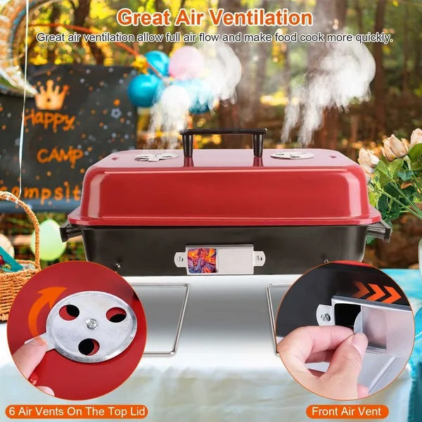 Portable Barbecue Smoker Charcoal Grill Outdoor Tabletop Grill Small Folding With Lid For Backyard Camping Picnics Beach