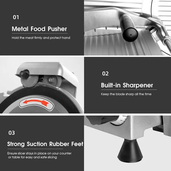 Meat Slicer Machine,8.5/10 Inch Commercial Meat Slicer, 240W Frozen Meat Cheese Deli Slicer,Premium Chromium-plated Steel Blade Semi-Auto Foody Slicer For Commercial And Home Use