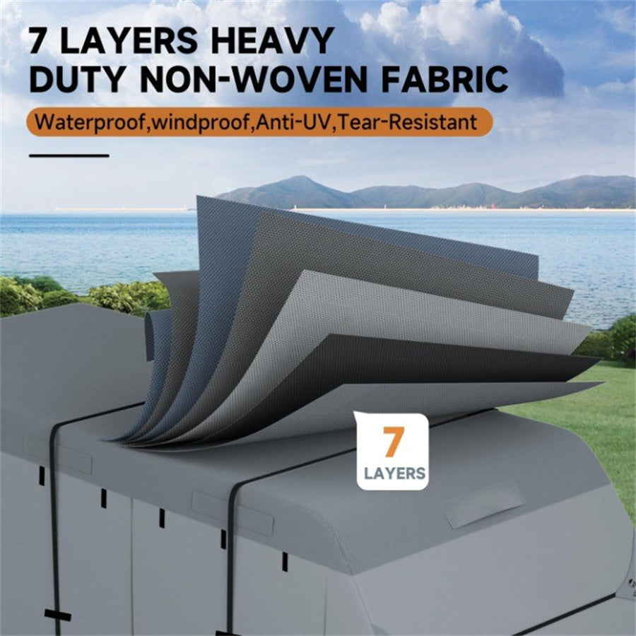 RV Cover, Upgraded 7 Layers Top Travel Trailer Cover, Waterproof Camper Cover For Toy Hauler With Tongue Jack Cover, Gutter Covers