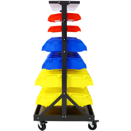 6-Tier Dual-Sided Rolling Bin Rack , 350 Pound Capacity, Includes 60 Organizer Bins, With Tray And Casters