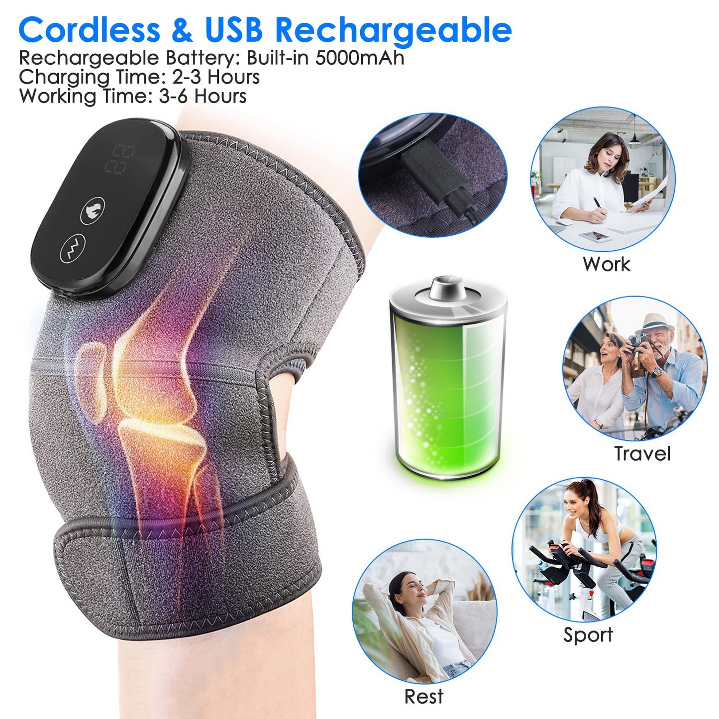 3-In-1 Heated Knee Massager Shoulder Heating Pads Elbow Brace With 3 Level Vibration And Heating Modes For Pain Stress Relief