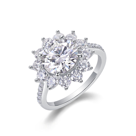 Sunflower - A Fashionable Diamond Jewelry Piece Set With 3-carat Moissanite S925 Sterling Silver And Platinum Diamond Ring