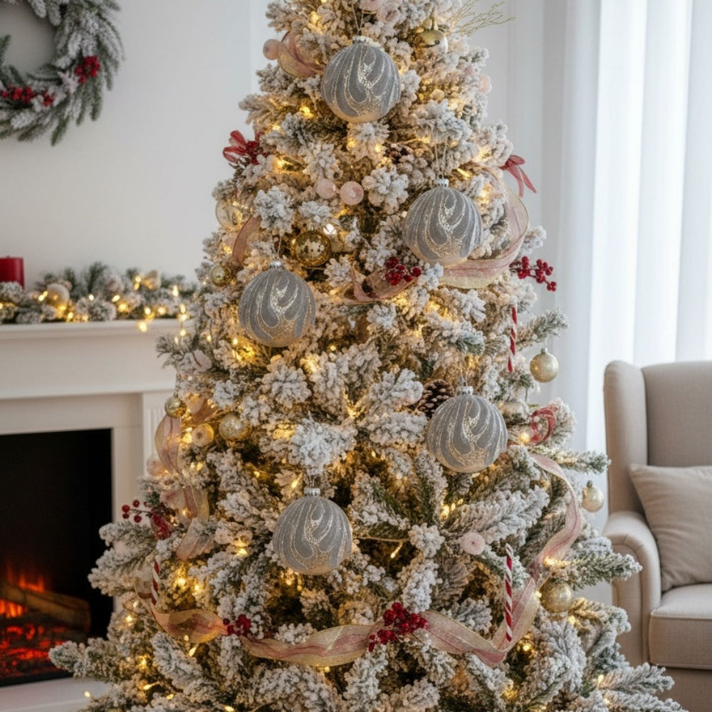 6PCS Set 3.9in Christmas Tree Ornament Balls Glass Hanging Holiday Decor For Party & Tree Festive Decorations Home Ornaments