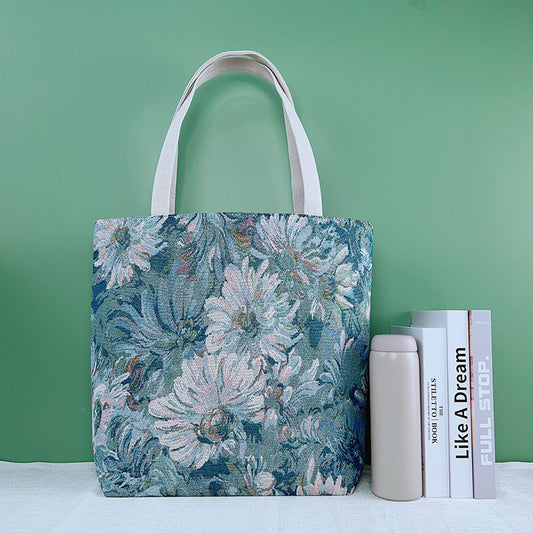 Large Capacity Embroidered Vintage Tote Bag - Sunflower Floral Monet-Garden Design