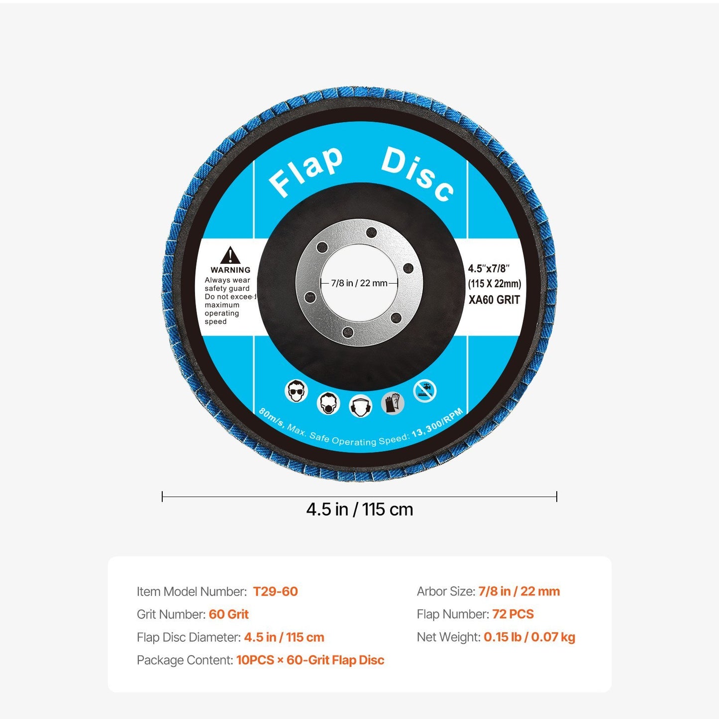 VEVOR Flap Discs Sanding Disc For Angle Grinder 60 Grit 10 Packs