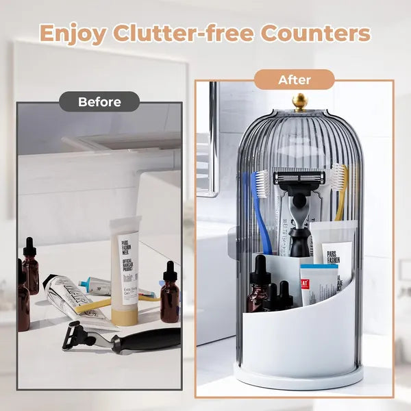 Toothbrush Holder With Sliding Cover, Suitable For Bathroom Counter Storage, Toothbrush And Toothpaste Holder, Suitable For Bathroom Dressing Table Makeup Brush Holder - White