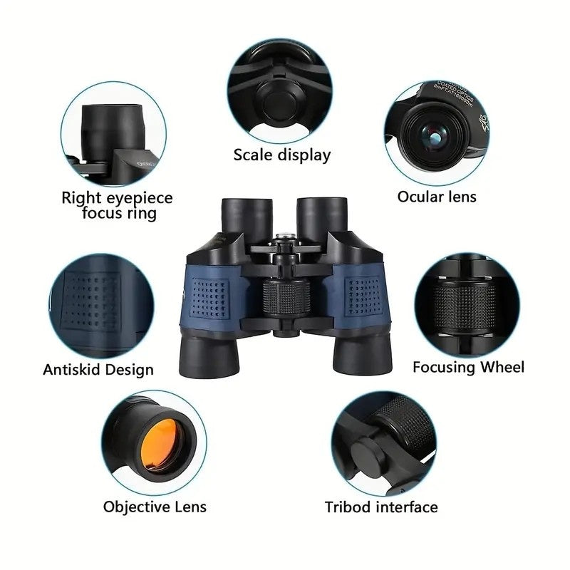 Binoculars For Adults High Power,60x60 With Low Light Night Vision Waterproof Binoculars Watching Outdoor Sports Concerts Binoculars For Bird Watching Professional