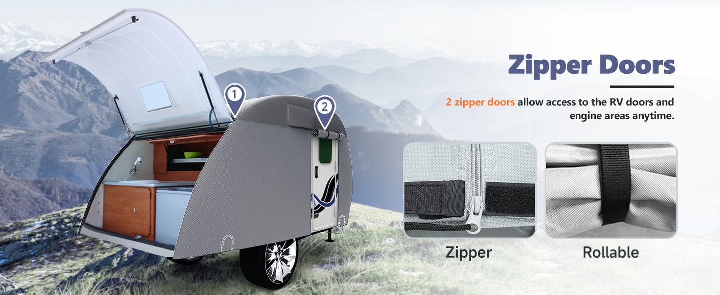 Heavy-Duty Teardrop Trailer Cover, All-Weather Protection With Windproof Straps - Extra Thick, Tear-Resistant, Breathable Fabric For Campers & RVs