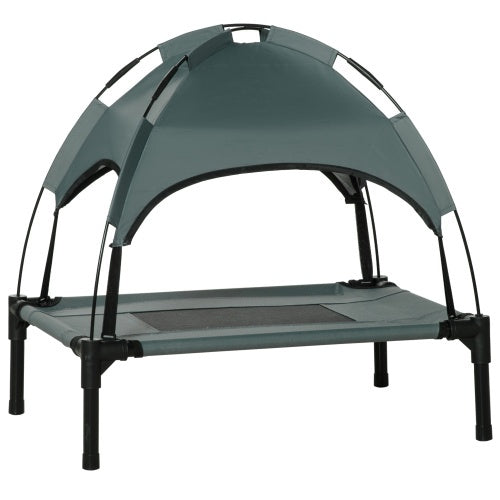PawHut Elevated Portable Dog Cot Pet Bed With UV Protection Canopy Shade,  Gray