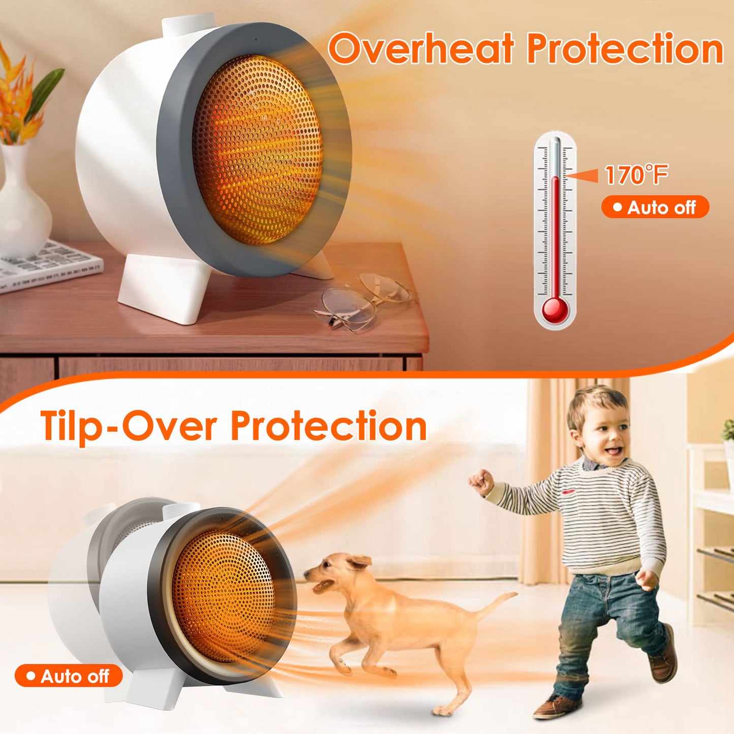 1Pc  Electric Space Heater Ceramic Heater Fan Heating Fan With 3 Modes 3S Fast Heating Tip-over Overheating Protection For Home Office Dormitry