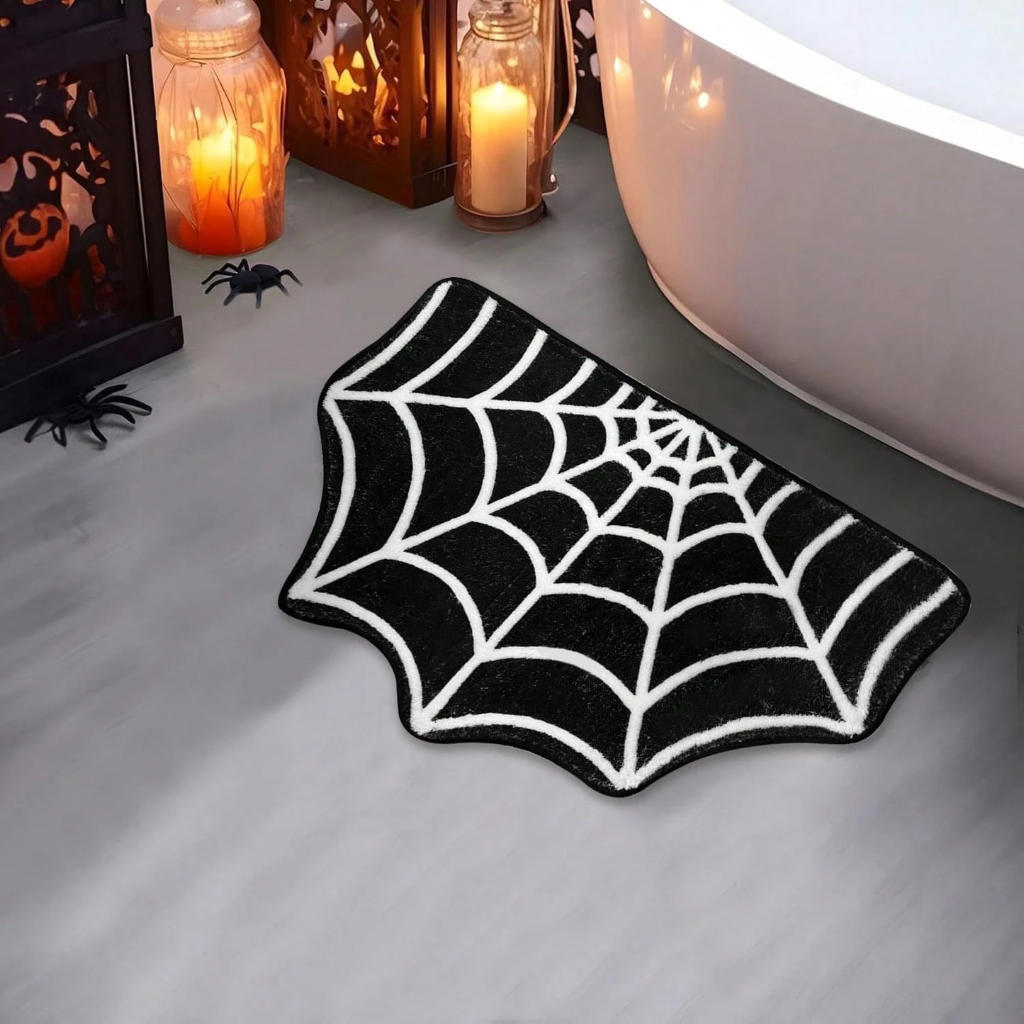 Halloween Carpet 23.6x15.7 Inches Gothic Carpet Spider Web Indoor Rug Halloween Bathroom Mat Non-Slip Carpet Spider Web Bath Mat Suitable For Front Door, Bedroom, Living Room, Home, Outdoor Entrance