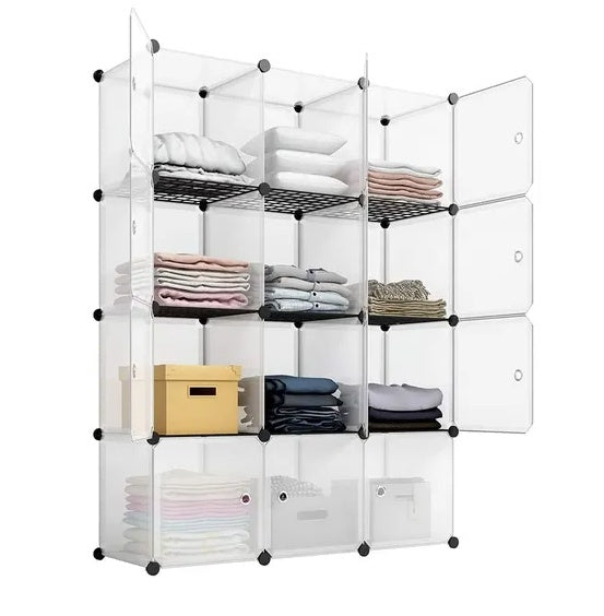 12-Cube Storage Shelf Cube Shelving Bookcase Bookshelf Organizing Closet Toy Organizer Cabinet White Color