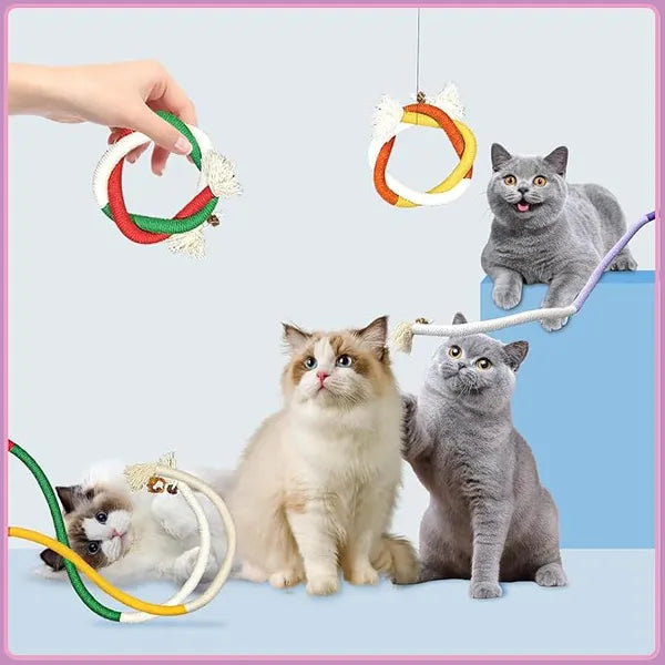 Cotton Rope Toys, 27.55Inches Color Blocking Cotton Rope Toys, Safe Cat Toys Teething Chew For Boredom And Stimulating