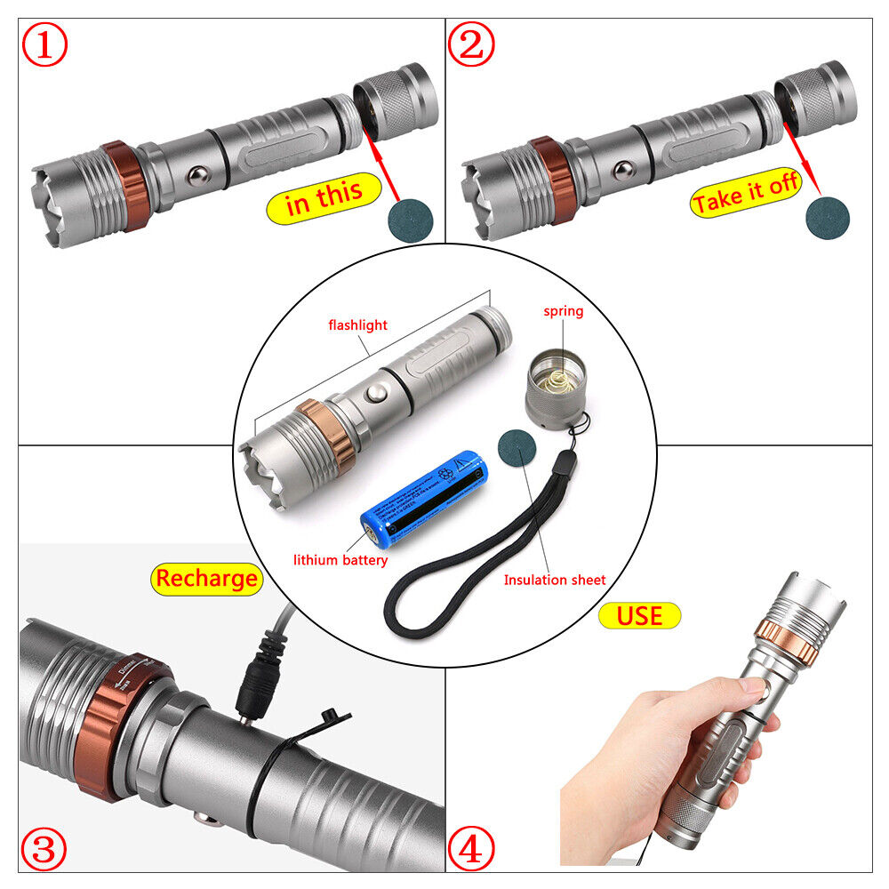 LED Flashlight Rechargeable Work Light Super Bright Torch Emergency Light Escape Hammer