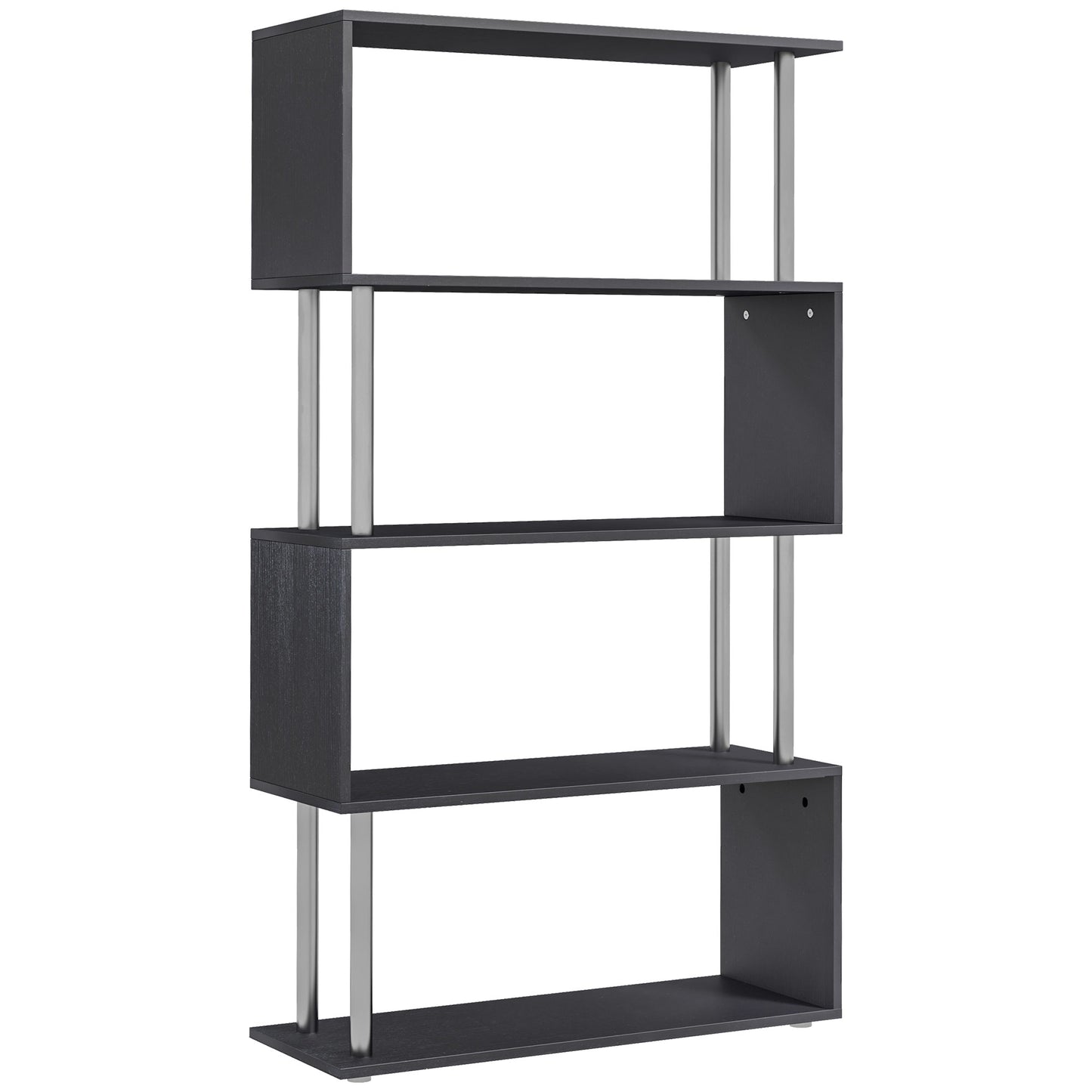 5-Tier Bookcase S-Shaped Wooden Storage Shelf Modern Decorative For Home And Office Black