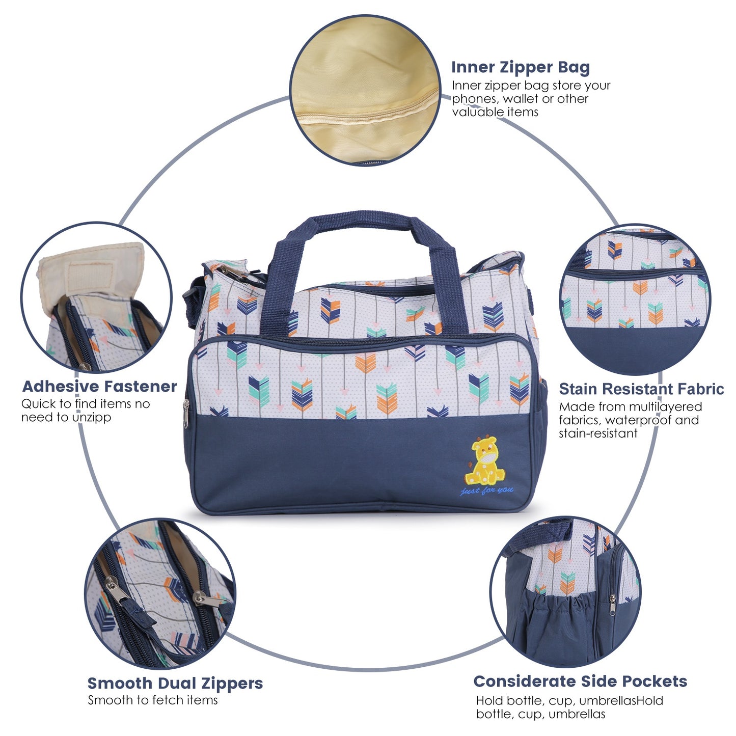 5Pcs Baby Nappy Diaper Bags Set Mummy Diaper Handbags With Diaper Pad Food Bag Bottle Bag Travel Tote Bags For Mom Dad
