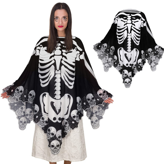 Halloween Lace Poncho Plus Size Halloween Skeleton Cape Day Of The Dead Costumes For Women 59 Inches X 59 Inches
