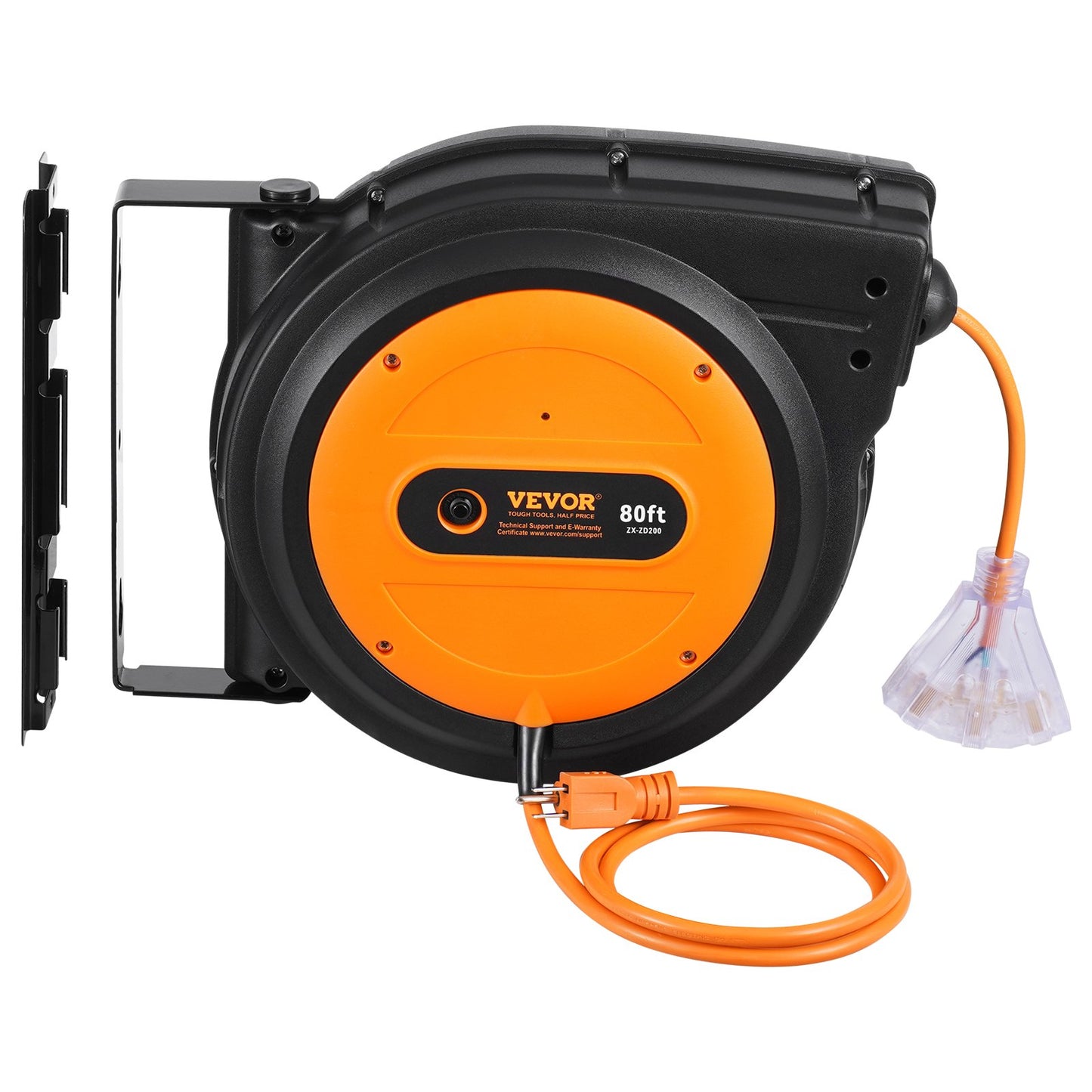 Retractable Extension Cord Reel Power Cord Reel 80FT 12AWG 3C SJTOW