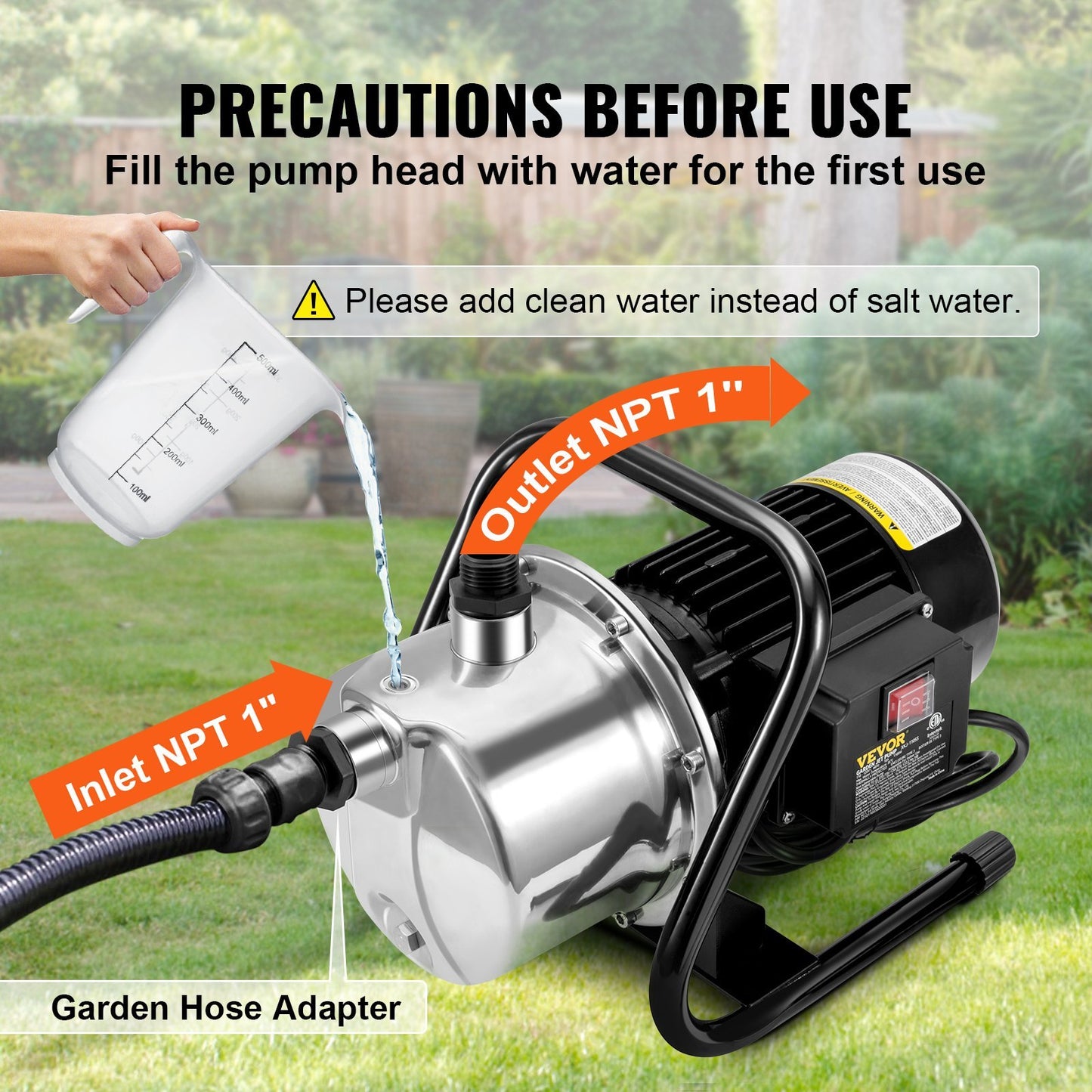 VEVOR Shallow Well Portable Garden Water Jet1.1HP 978 GPH 131 Ft Head