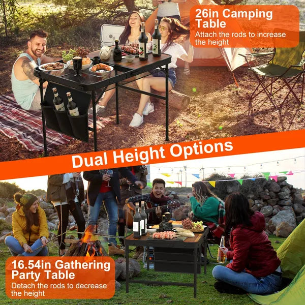 35.43x23.62x26in Foldable Camping Table Collapsible Picnic Aluminum Alloy Grill Stand 66LBS Max Load Height Adjustable BBQ Table With Adjustable Height Storage Net