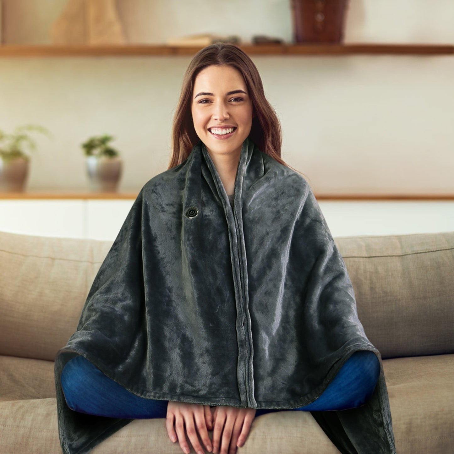 1Pc  59x31in USB Heated Blanket Electric Heated Blanket Heated Poncho Shawl Wrap Throw With Zipper Washable For Home Office