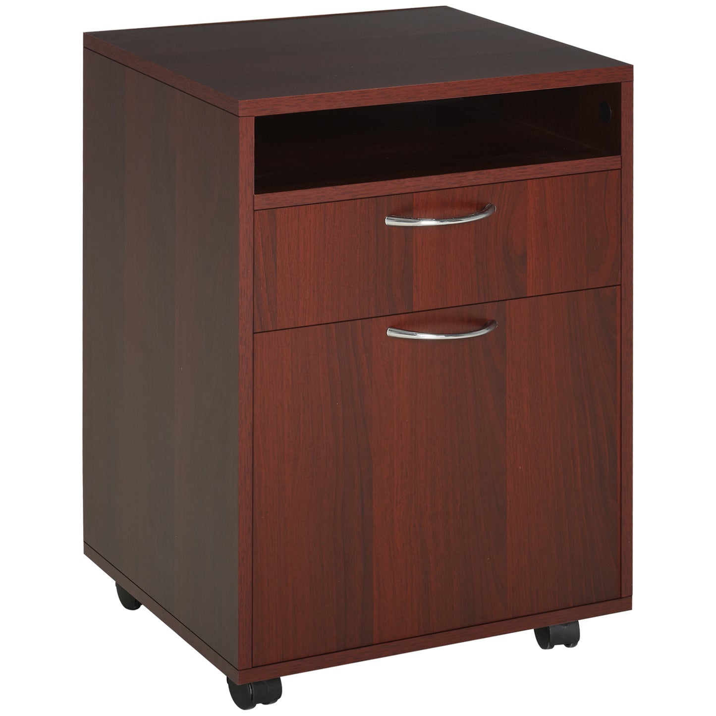 Mobile Storage Cabinet Organizer with Drawer and Cabinet, Printer Stand with Castors, Brown