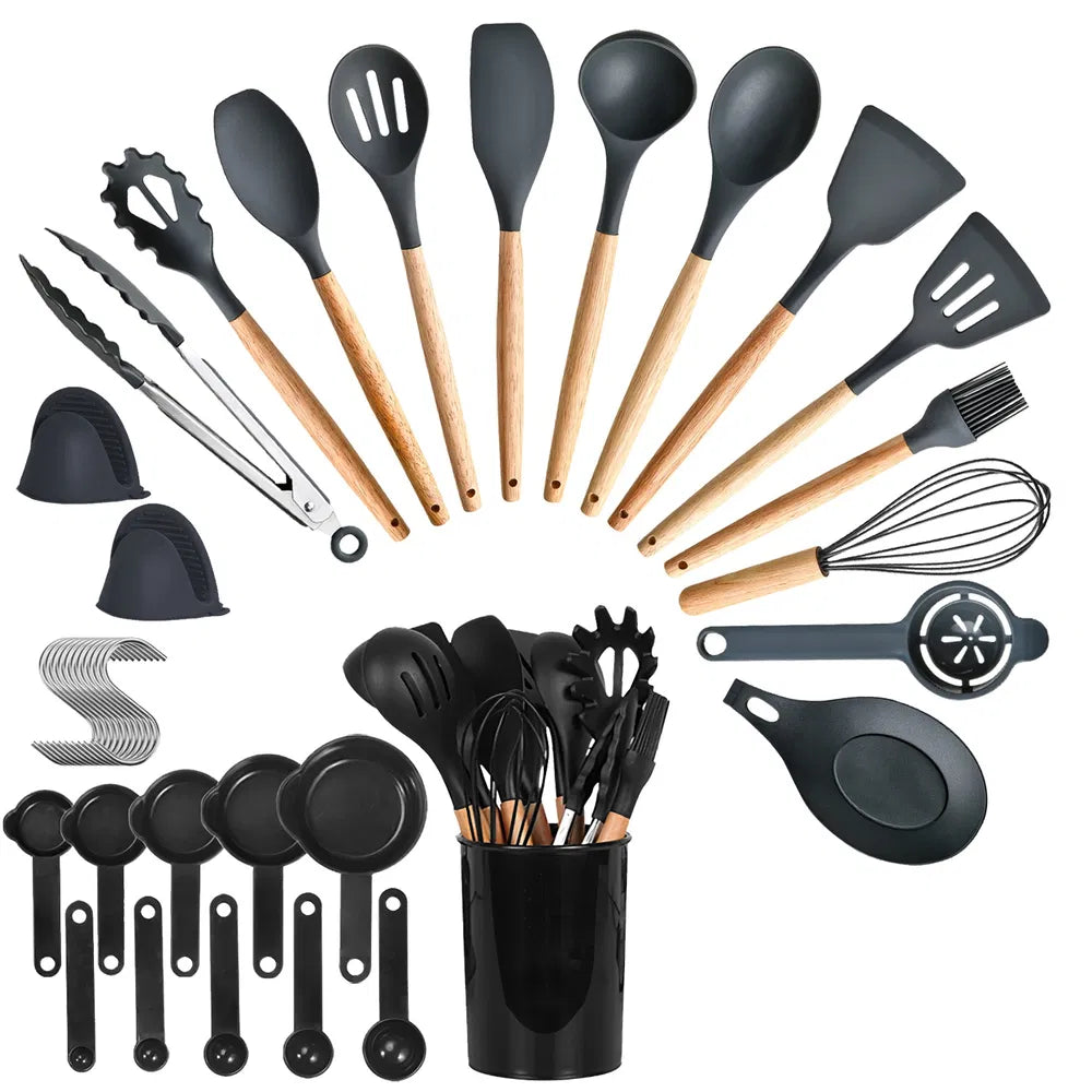 35Pcs Kitchen Cooking Utensils Set Spatula Set Baking Utensil Set Kitchen Accessories Necessities With Holder Egg Whisk Separator Tong Turner Spoons Cups
