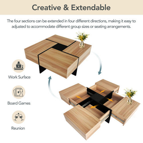 Unique Banana Design Coffee Table With 4 Hidden Storage Compartments